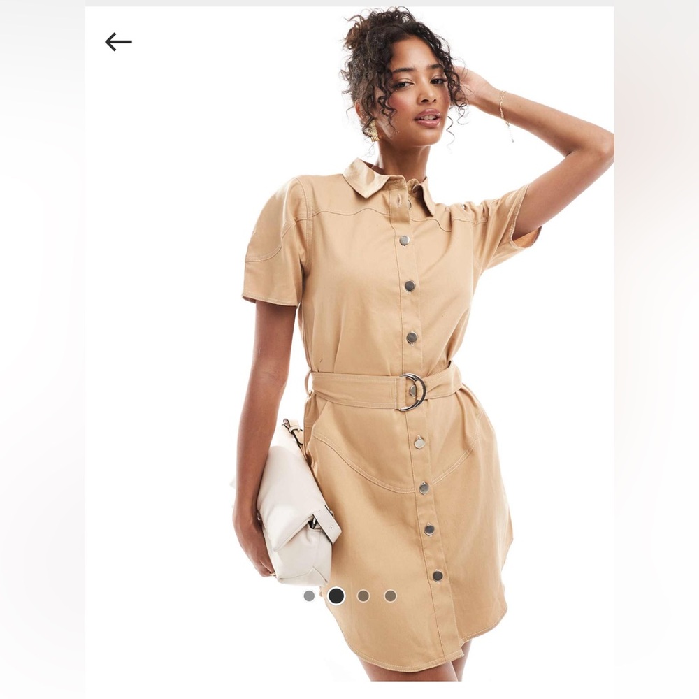 Tan Puff Sleeve Mini Dress